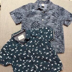 Lot of 2 Boy's Button Down Casual Short-Sleeved Shirts-Navy and White-Size 5